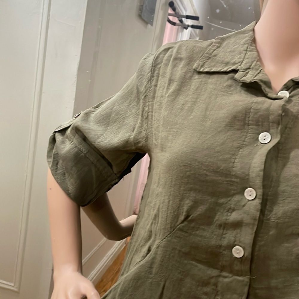 Elena baldi Olive Green Button-Up Shirt Dress made in Italy - Picture 9 of 12